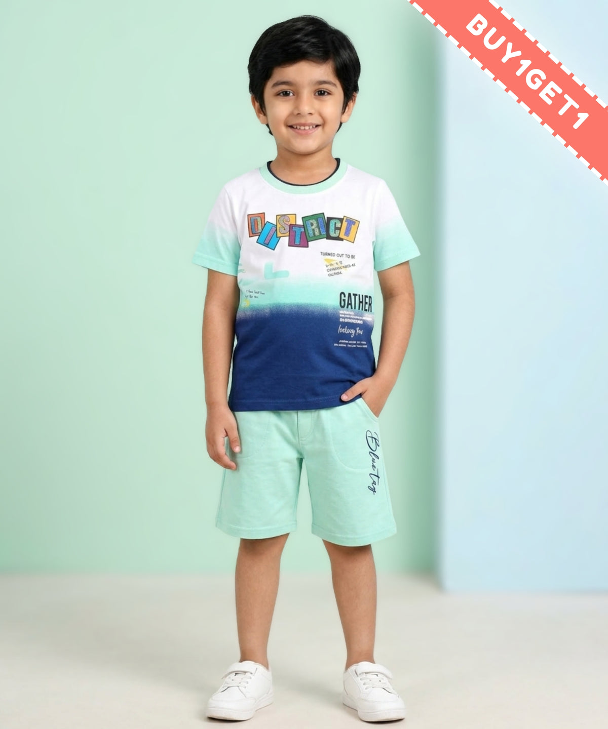 District Half Sleeves T-Shirt & Shorts Set | Green