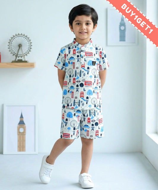 Iconic London Half Sleeves T-Shirt & Shorts Set | Pale Green