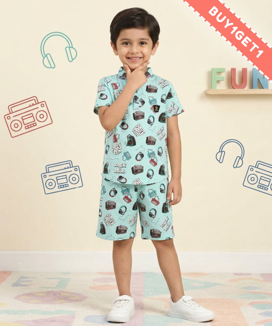 Music Gadgets Half Sleeves T-Shirt & Shorts Set | Blue