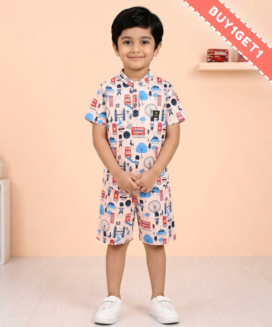 Iconic London Half Sleeves T-Shirt & Shorts Set | Pink