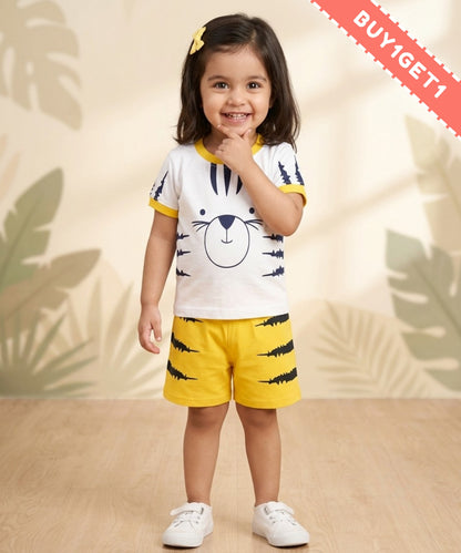 Tiger Claws Half Sleeves T-Shirt & Half Pant Set | Yellow