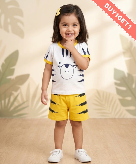 Tiger Claws Half Sleeves T-Shirt & Half Pant Set | Yellow