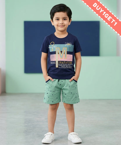 Imagination Half Sleeves T-Shirt & Shorts Set | Green