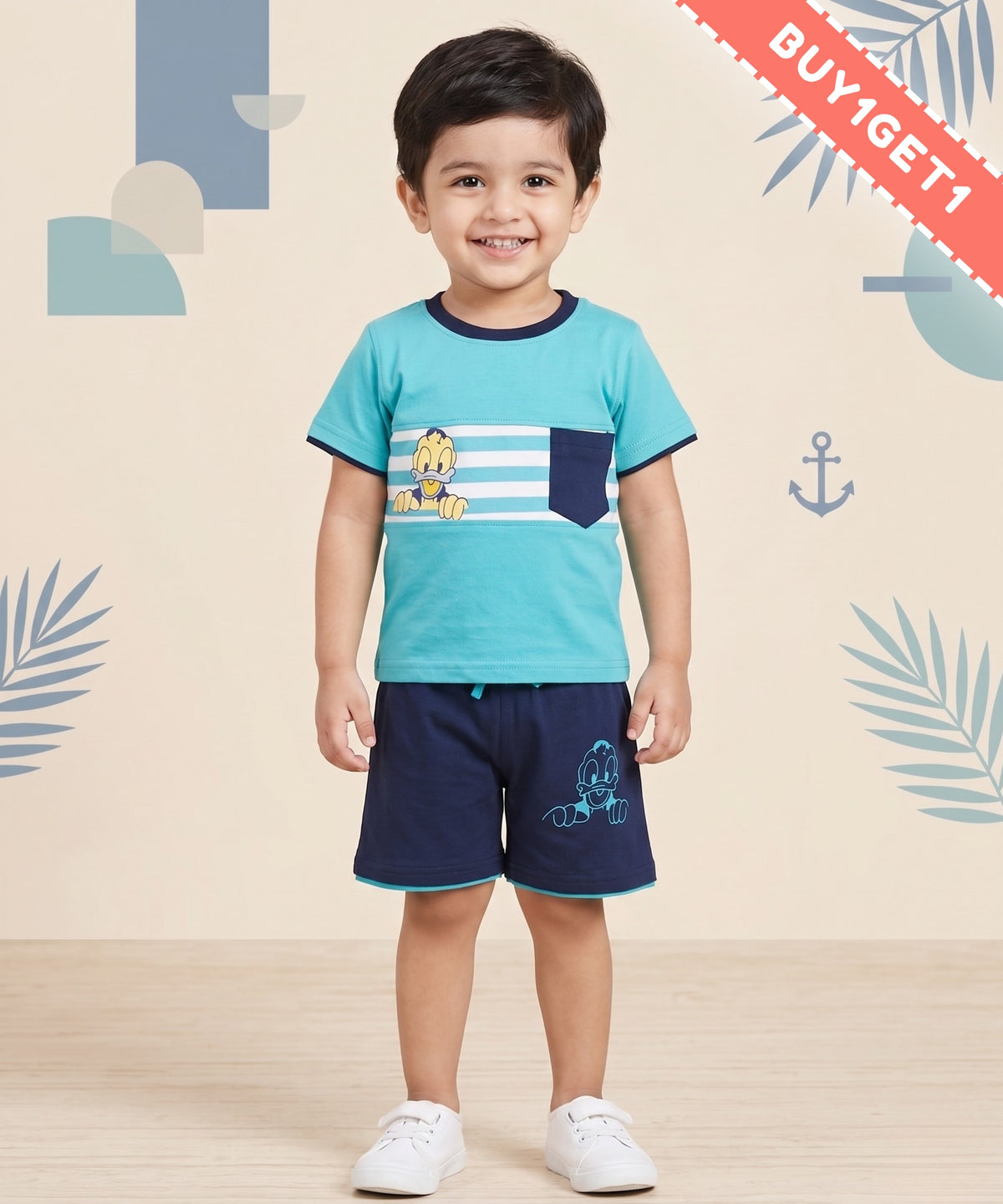 Donald Duck Half Sleeves T-Shirt & Half Pant Set | Blue