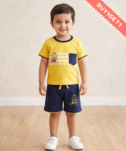 Donald Duck Half Sleeves T-Shirt & Half Pant Set | Yellow