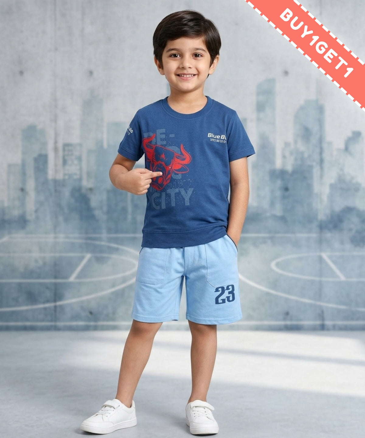 Bulls City Half Sleeves T-Shirt & Shorts Set | Blue