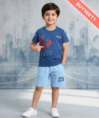 Bulls City Half Sleeves T-Shirt & Shorts Set | Blue
