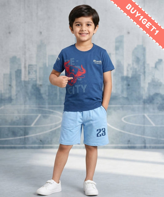 Bulls City Half Sleeves T-Shirt & Shorts Set | Blue