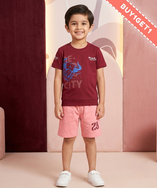 Bulls City Half Sleeves T-Shirt & Shorts Set | Maroon