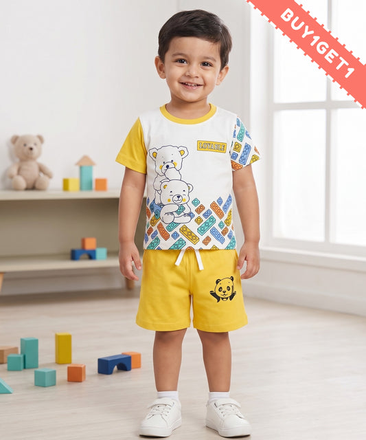 Loyable Half Sleeves T-Shirt & Half Pant Set | Yellow
