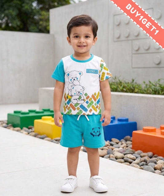 Loyable Half Sleeves T-Shirt & Half Pant Set | Blue