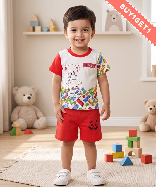 Loyable Half Sleeves T-Shirt & Half Pant Set | Red