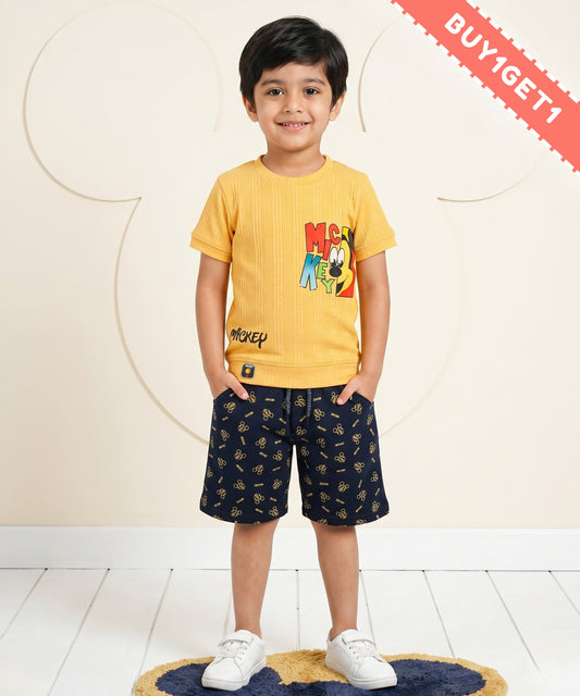 Mickey Half Sleeves T-Shirt & Shorts Set | Yellow