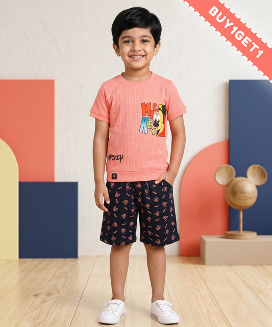 Mickey Half Sleeves T-Shirt & Shorts Set | Pink