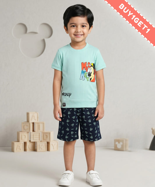 Mickey Half Sleeves T-Shirt & Shorts Set | Green