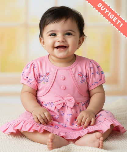Baby Birds Half Sleeves Frock & Bloomer Pant Set | Pink