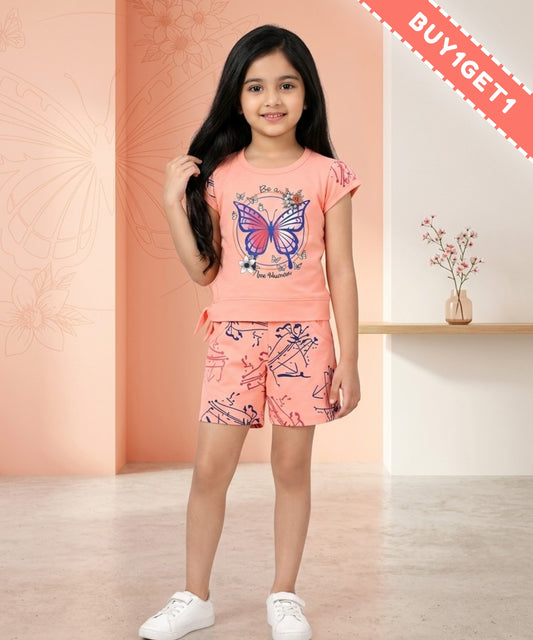Butterfly Knot Short Sleeves Top & Hot Pant Set | Pink