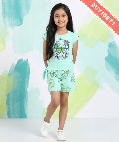 Butterfly Knot Short Sleeves Top & Hot Pant Set | Green