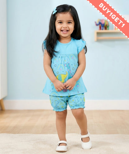Jungle Joy Short Sleeves Frock & Bloomer Pant Set | Blue