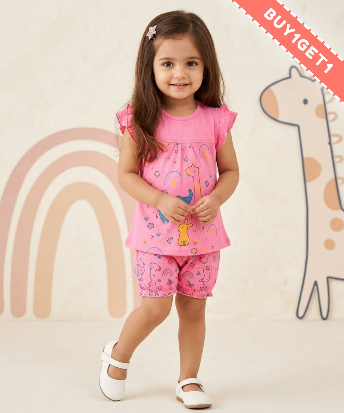 Jungle Joy Short Sleeves Frock & Bloomer Pant Set | Pink