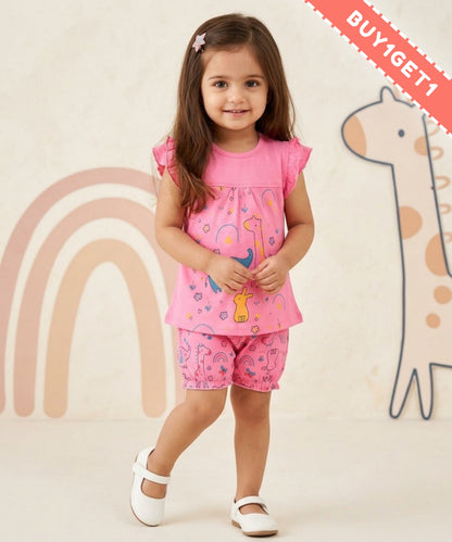 Jungle Joy Short Sleeves Frock & Bloomer Pant Set | Pink