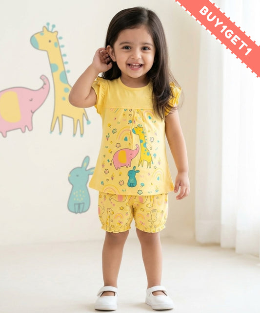 Jungle Joy Short Sleeves Frock & Bloomer Pant Set | Yellow
