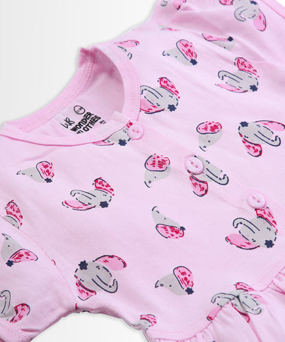 Elephant Half Sleeves Frock & Bloomer Pant Set | Pink