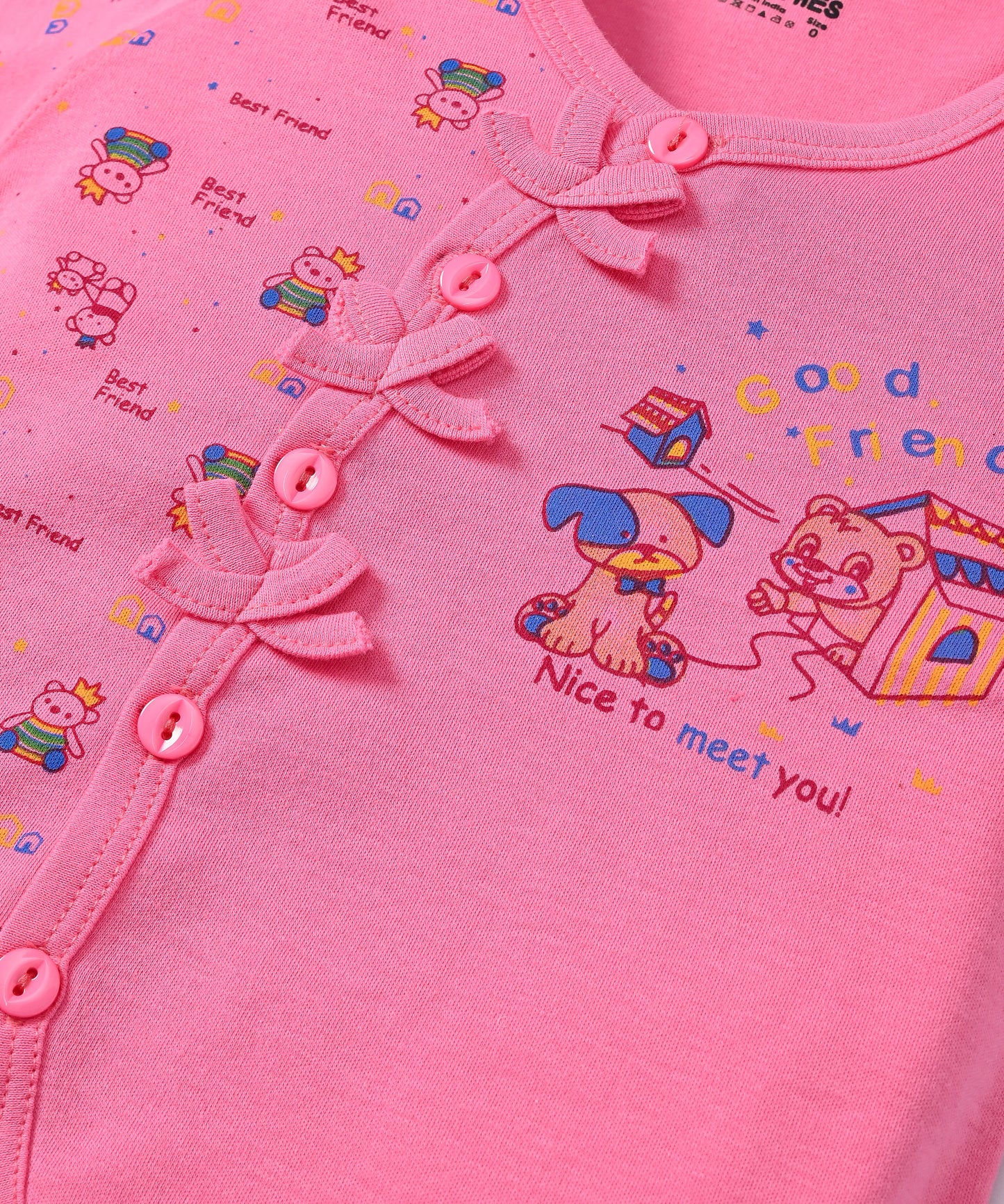 Friends Half Sleeves Front Open T-Shirt & Half Pant Set | Pink