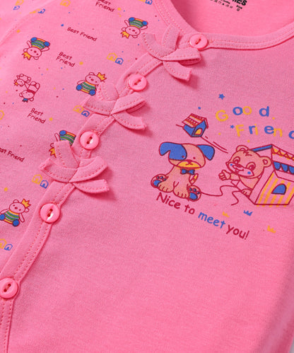 Friends Half Sleeves Front Open T-Shirt & Half Pant Set | Pink