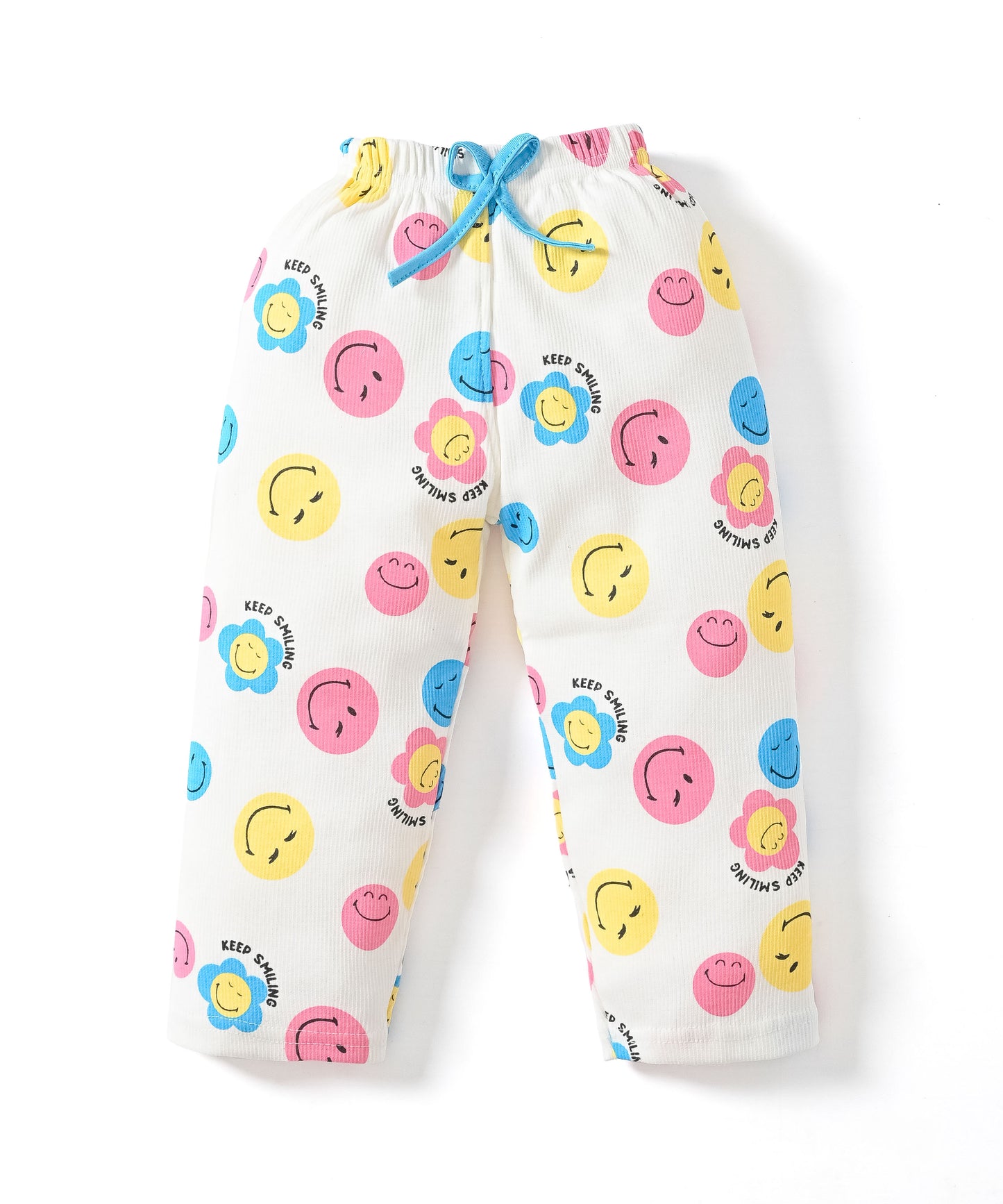 Smiley Faces Short Sleeves Top & Full Pant Set | Blue