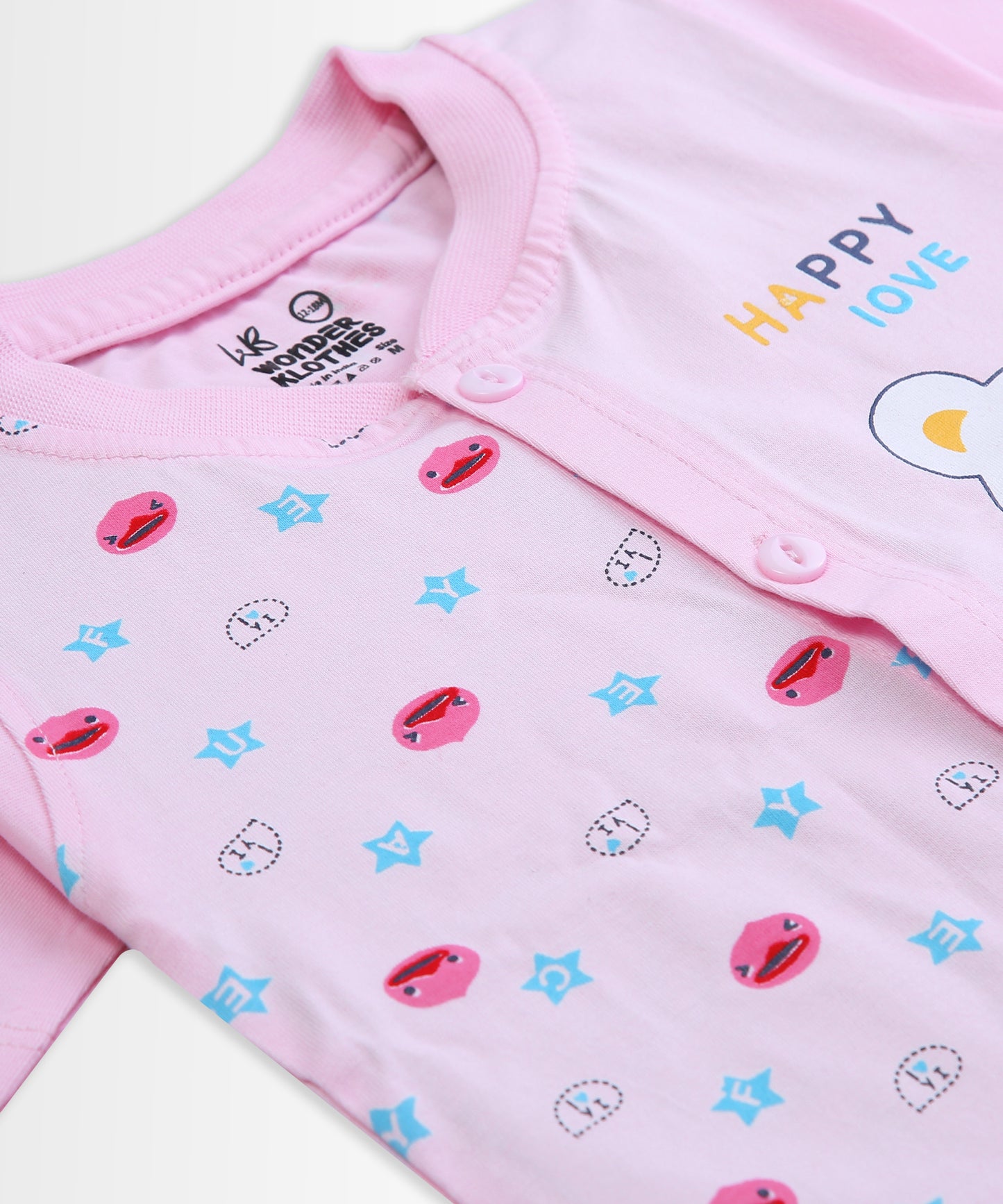Happy Bear Half Sleeves Front Open T-Shirt & Half Pant Set | Pink