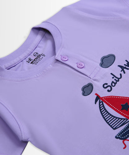 Sail Away Half Sleeves T-Shirt & Half Pant Set | Violet