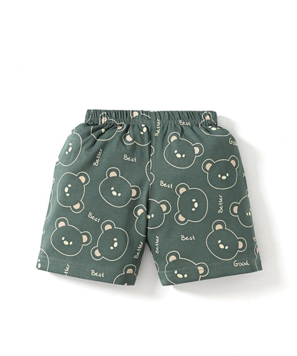 Teddy Trio Half Sleeves T-Shirt & Half Pant Set | Green