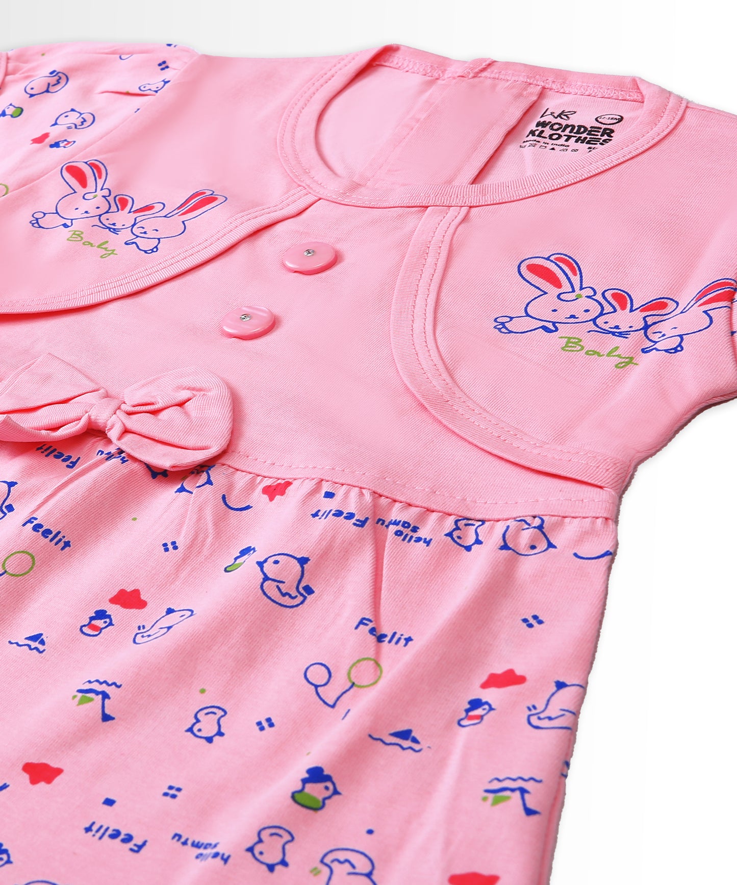 Baby Birds Half Sleeves Frock & Bloomer Pant Set | Pink