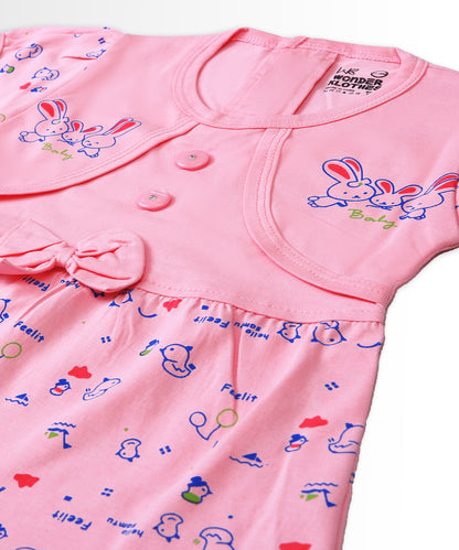 Baby Birds Half Sleeves Frock & Bloomer Pant Set | Pink