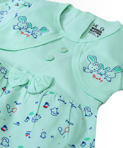 Baby Birds Half Sleeves Frock & Bloomer Pant Set | Green
