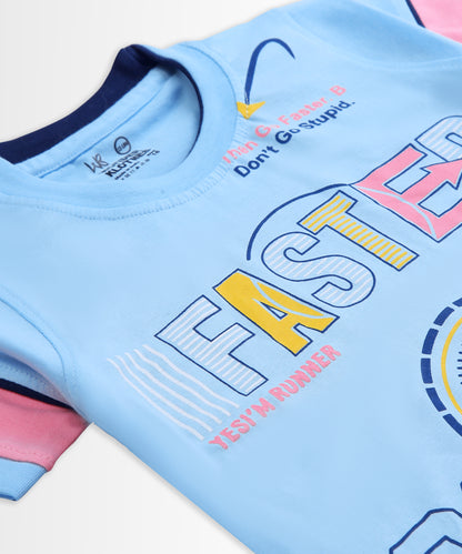 Faster Half Sleeves T-Shirt & Shorts Set | Blue