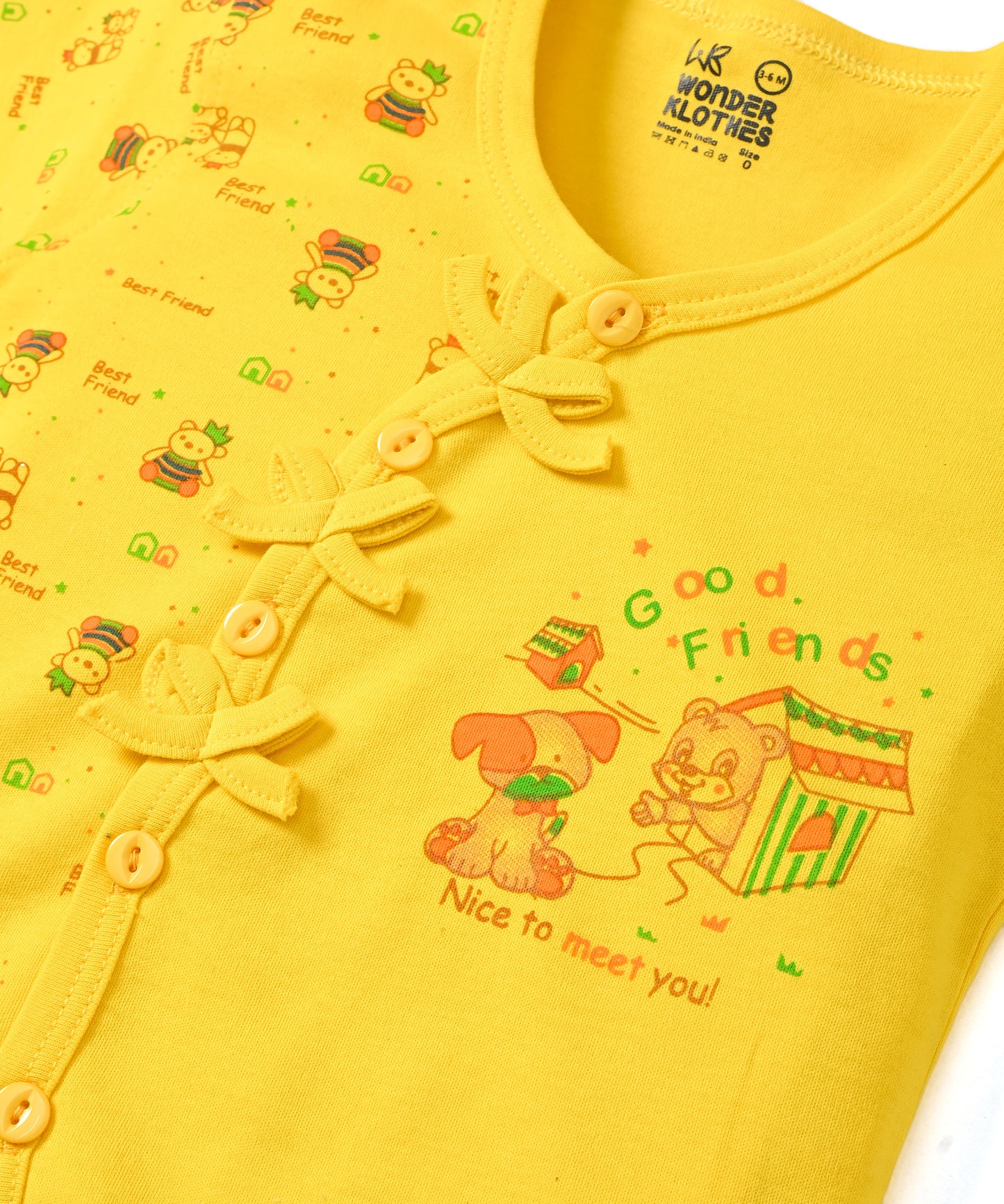 Friends Half Sleeves Front Open T-Shirt & Half Pant Set | Yellow