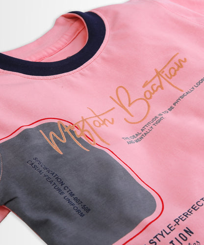 Miftah Half Sleeves T-Shirt & Half Pant Set | Pink