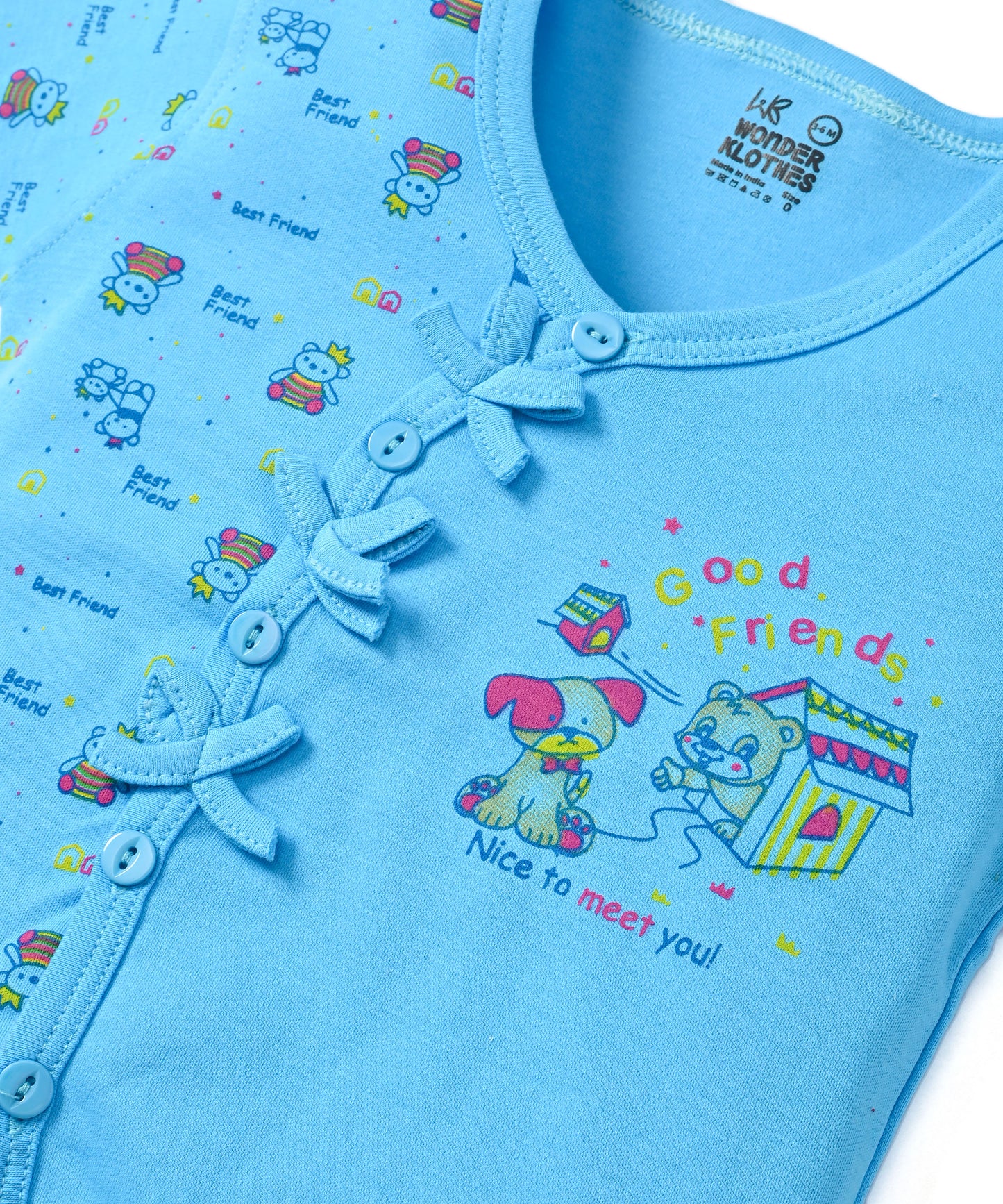 Friends Half Sleeves Front Open T-Shirt & Half Pant Set | Blue