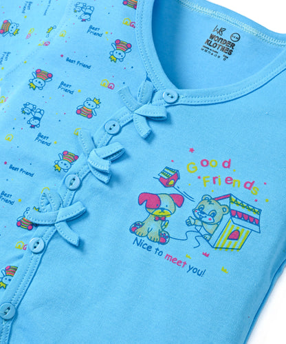 Friends Half Sleeves Front Open T-Shirt & Half Pant Set | Blue