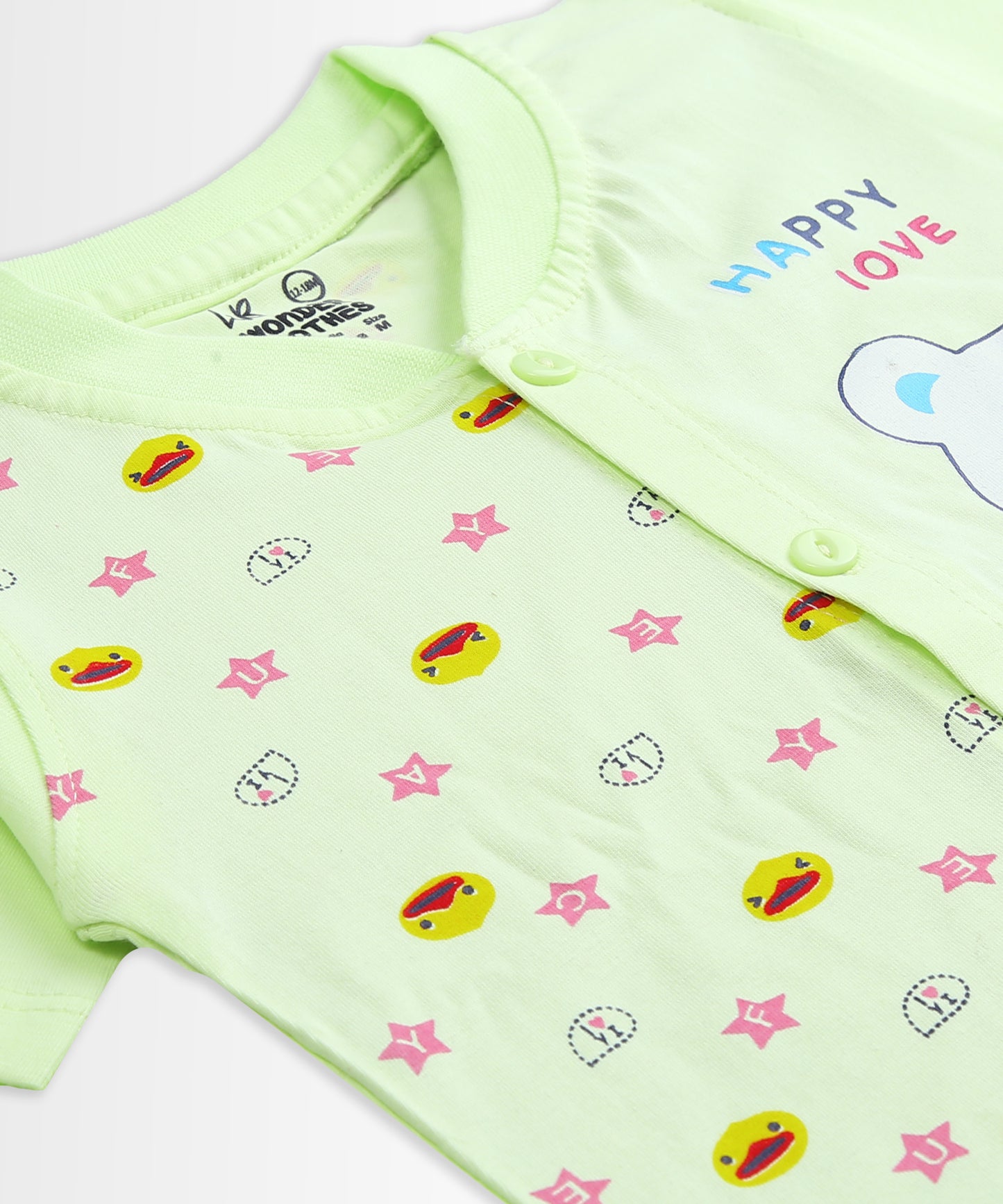 Happy Bear Half Sleeves Front Open T-Shirt & Half Pant Set | Green