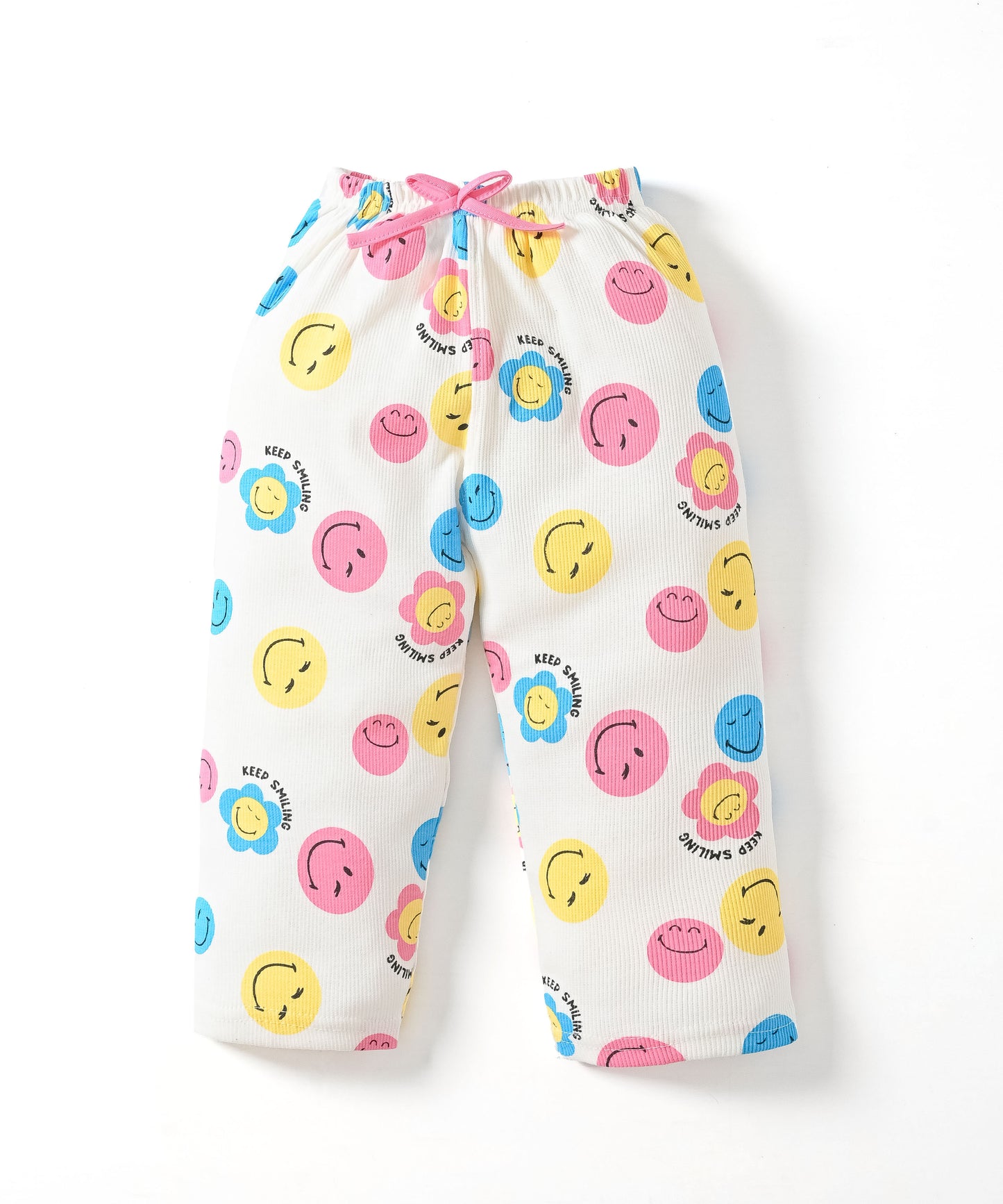 Smiley Faces Short Sleeves Top & Full Pant Set | Pink
