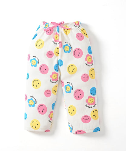 Smiley Faces Short Sleeves Top & Full Pant Set | Pink