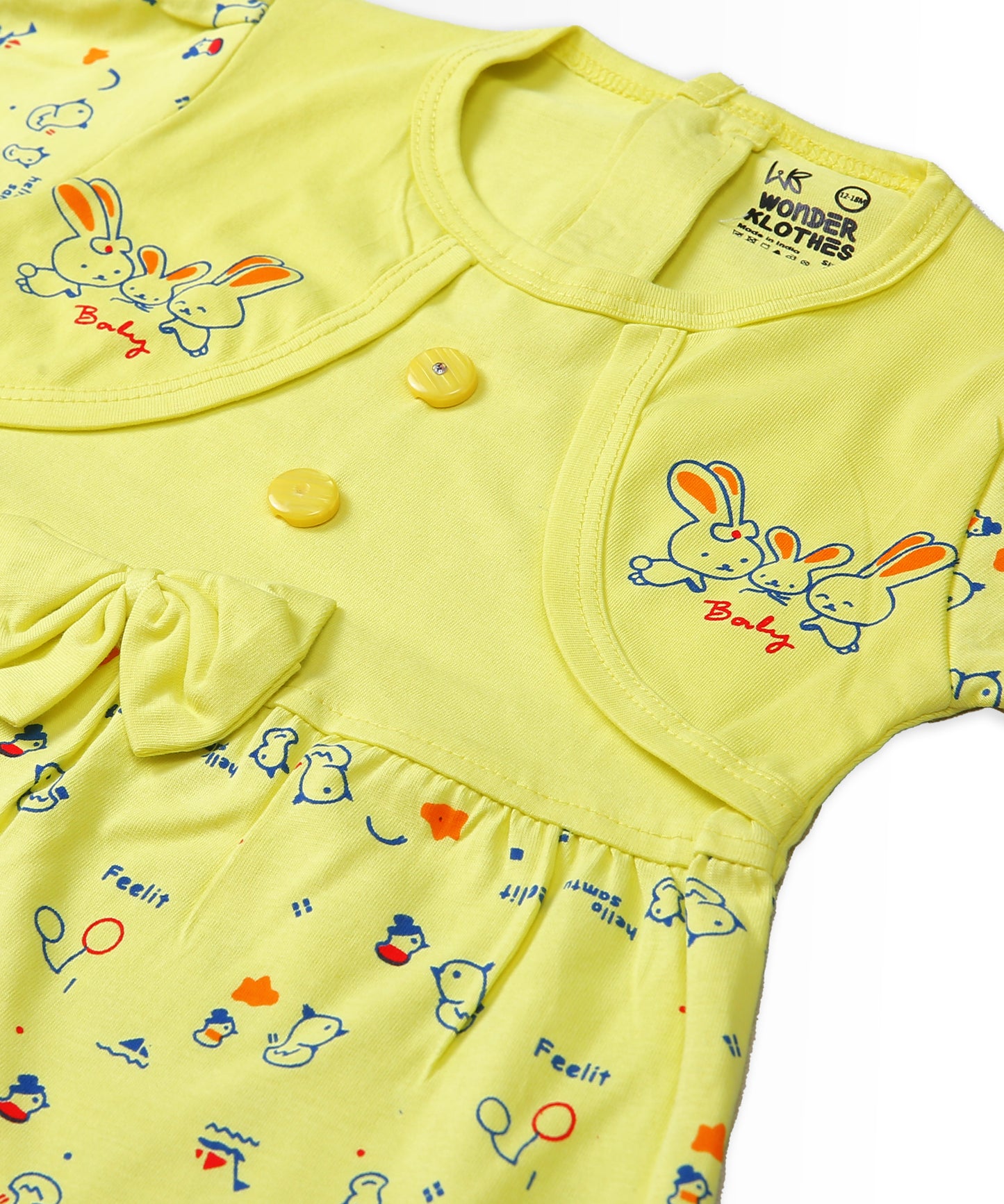 Baby Birds Half Sleeves Frock & Bloomer Pant Set | Yellow