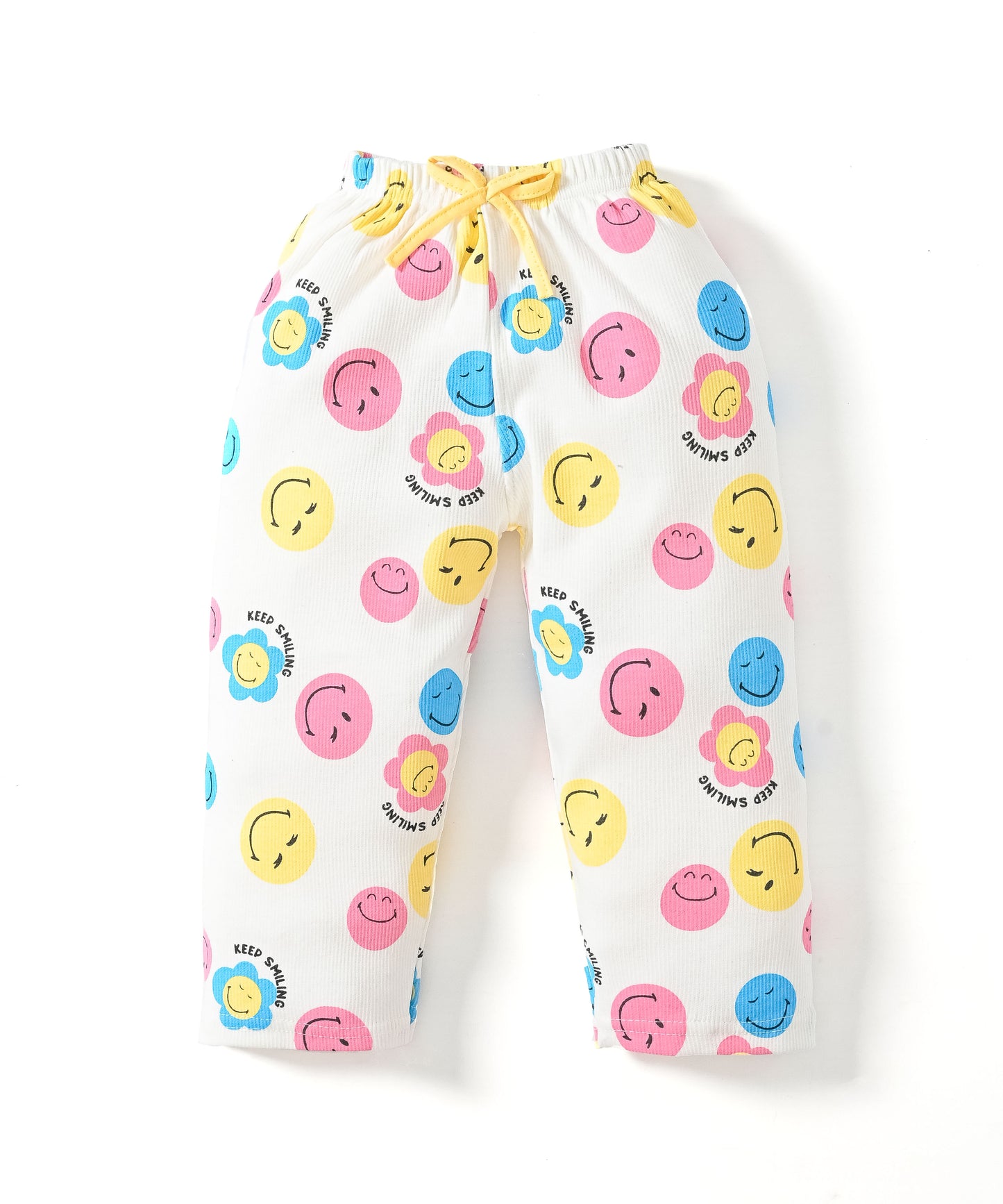 Smiley Faces Short Sleeves Top & Full Pant Set | Yellow