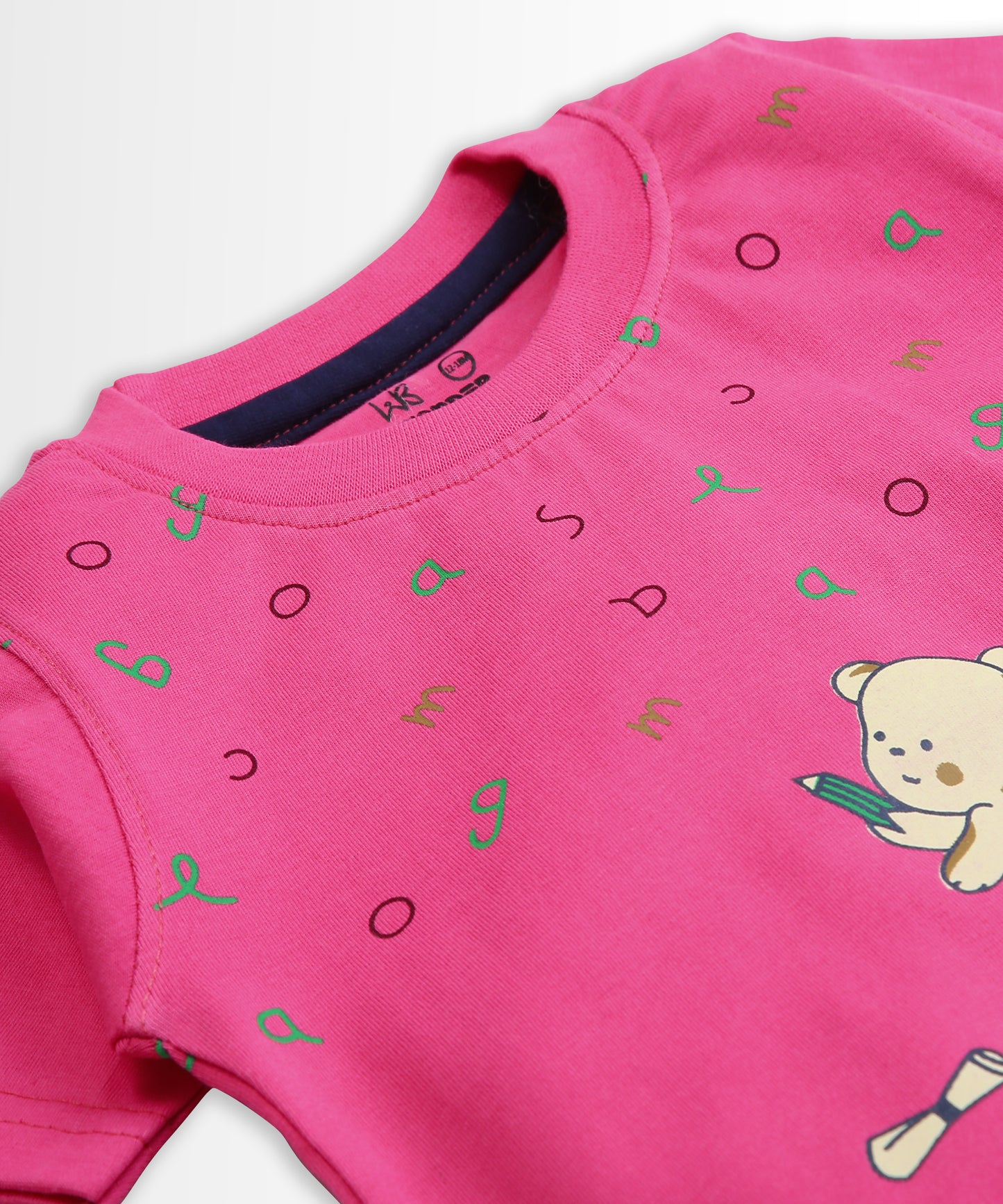 Teddy Alphabet Half Sleeves T-Shirt & Half Pant Set | Pink