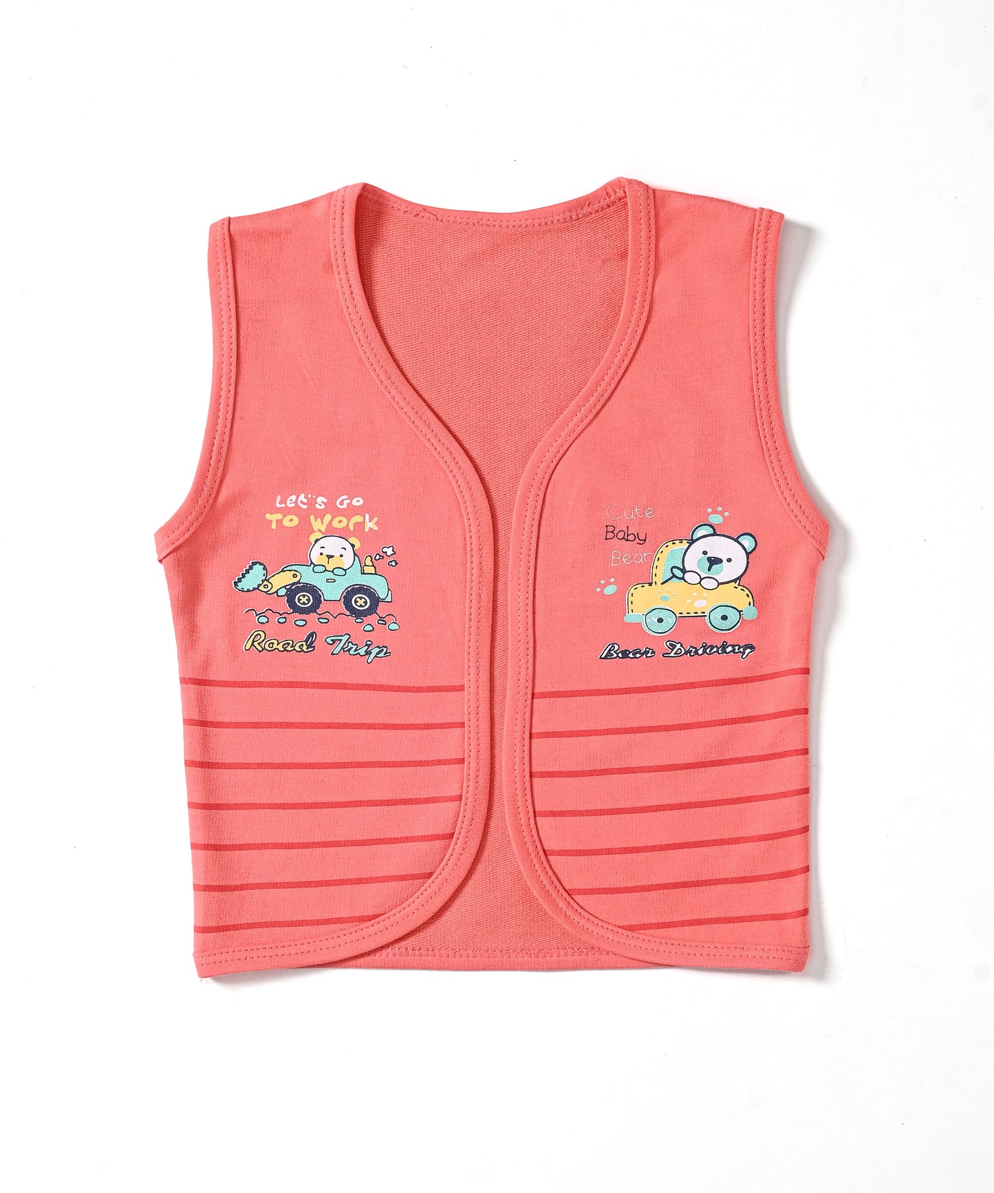 Driving Bear 3-Piece Half Sleeves T-Shirt & Half Pant Set with Sleeveless Jacket | Pink