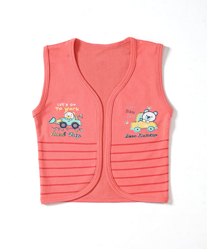 Driving Bear 3-Piece Half Sleeves T-Shirt & Half Pant Set with Sleeveless Jacket | Pink