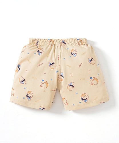 Sweet Scoops Half Sleeves Front Open T-Shirt & Half Pant Set | Blue